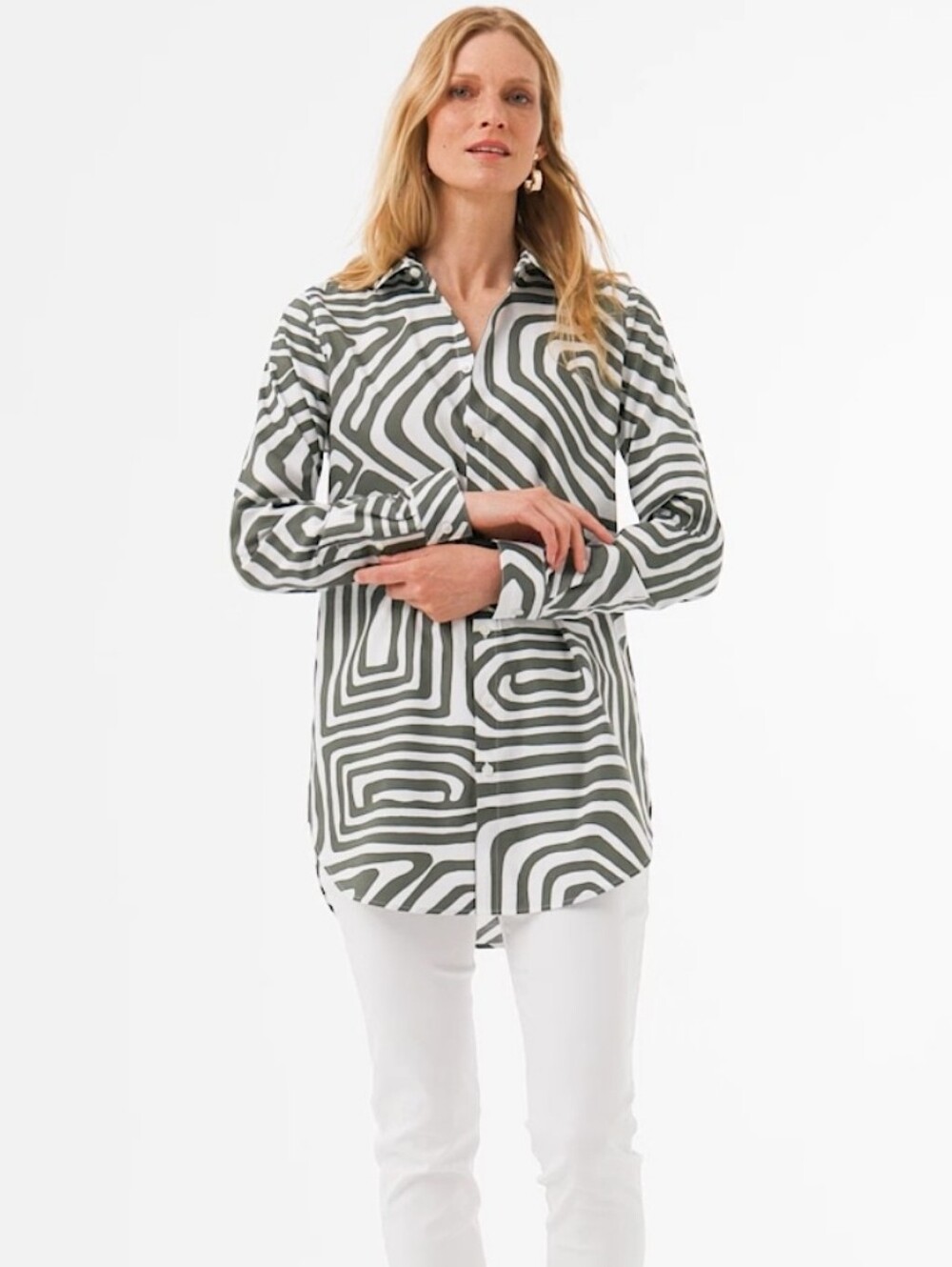Chico's No Iron Stretch Abstract Long Sleeve Button Down Tunic Like New - Picture 4 of 11